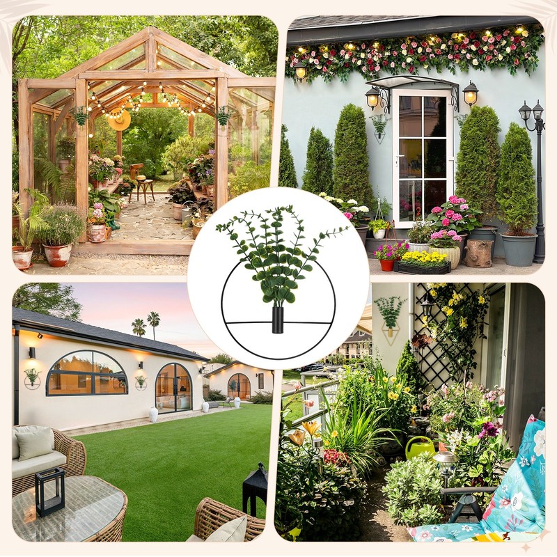 2 Set Hanging Planters with Artificial Eucalyptus Round Shape [Black] gallery