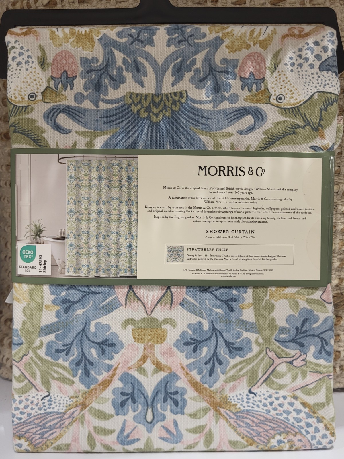 William Morris & Co STRAWBERRY THIEF Shower Curtain Green Blue Pink Summer NEW gallery