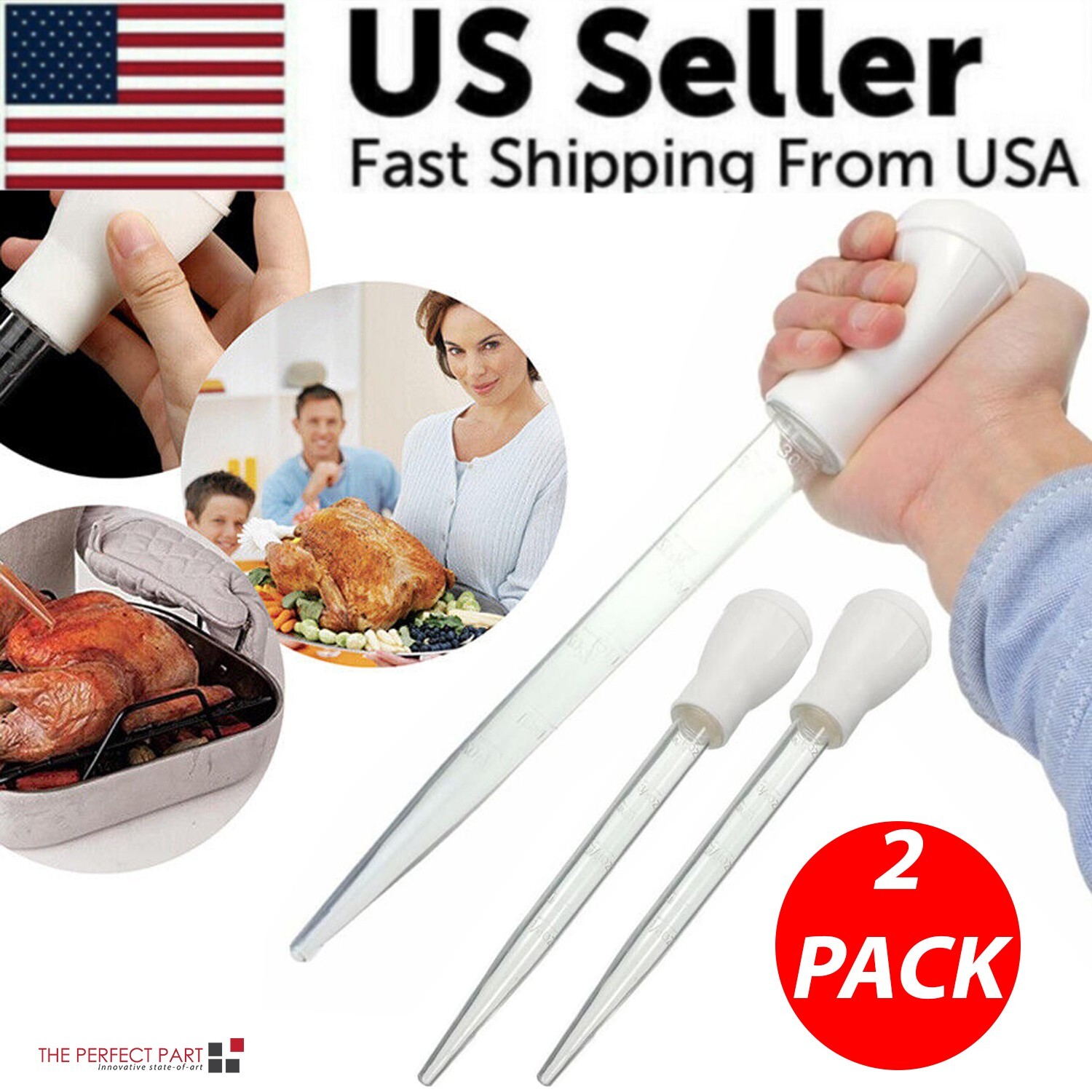 2 PCS Meat & Poultry Baster Heat Resistant BPA Free Turkey Syringe Flavor 30ML gallery