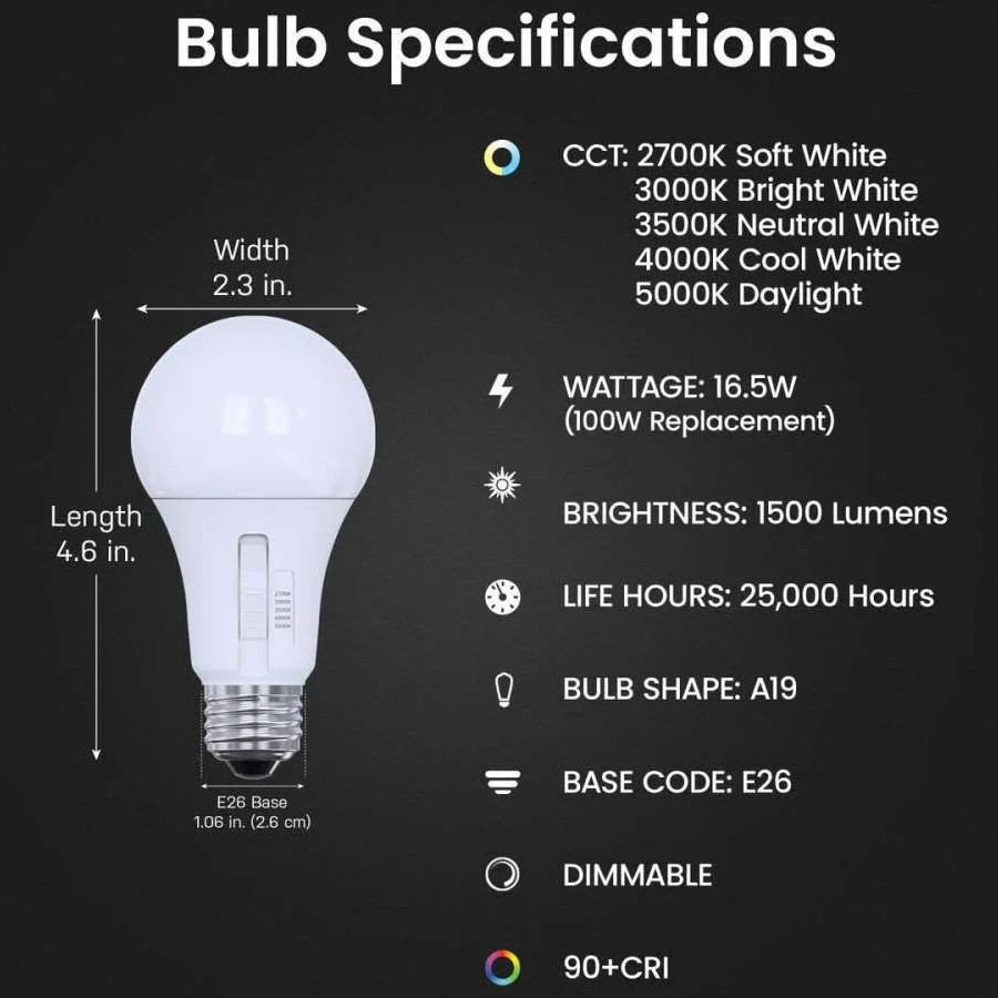 ADJUSTABLE !! Feit A21 E26 (Medium) LED Bulb White 100 Watt Equivalence 4 pk NEW gallery