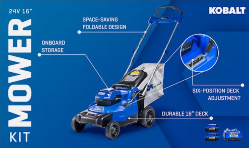 Kobalt || 24-volt || 16" Battery Push Mower || Includes (2) 4 Ah Battery || NEW gallery