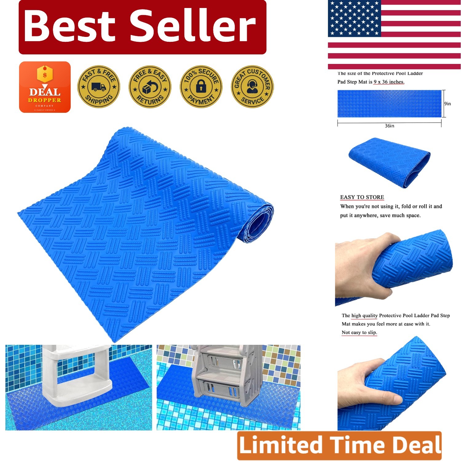 High-Quality Rubber Pool Ladder Mat 36"x9" - Ultimate Safety Solution gallery