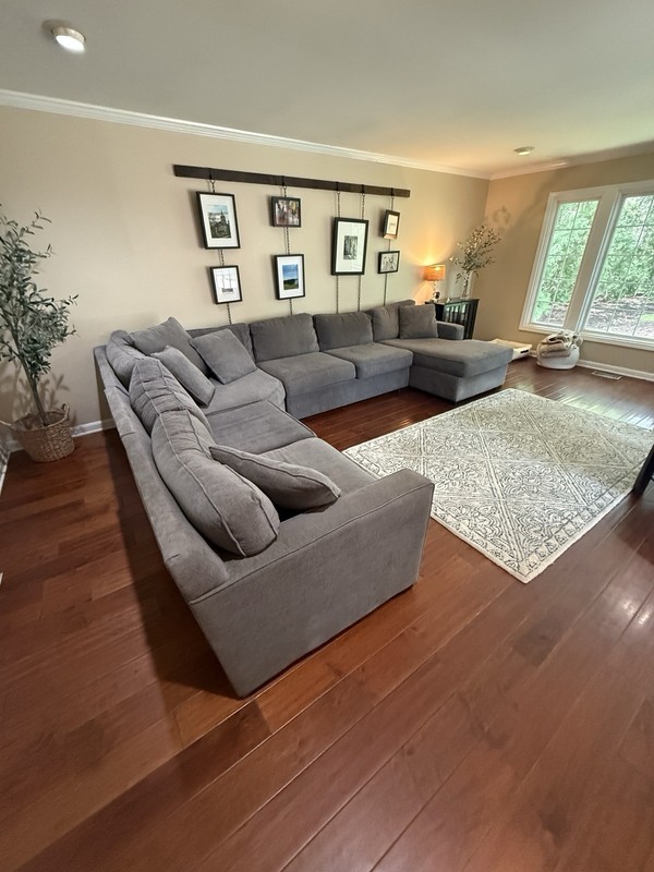 Macys Gray Chenille Sectional Sofa Right Chaise 7-Seat 128x100x30 gallery