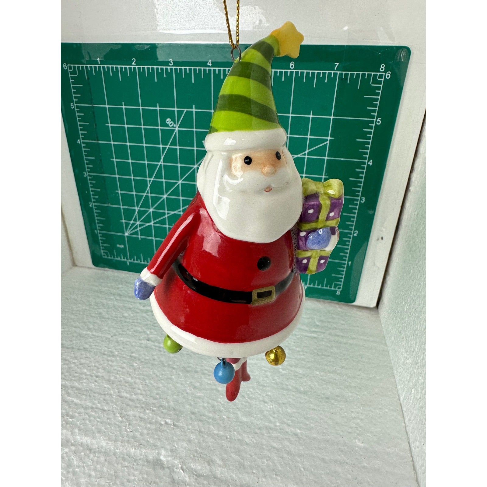 Whimsical Santa Christmas Ornament Figurine Colorful Bells Holiday Decor gallery