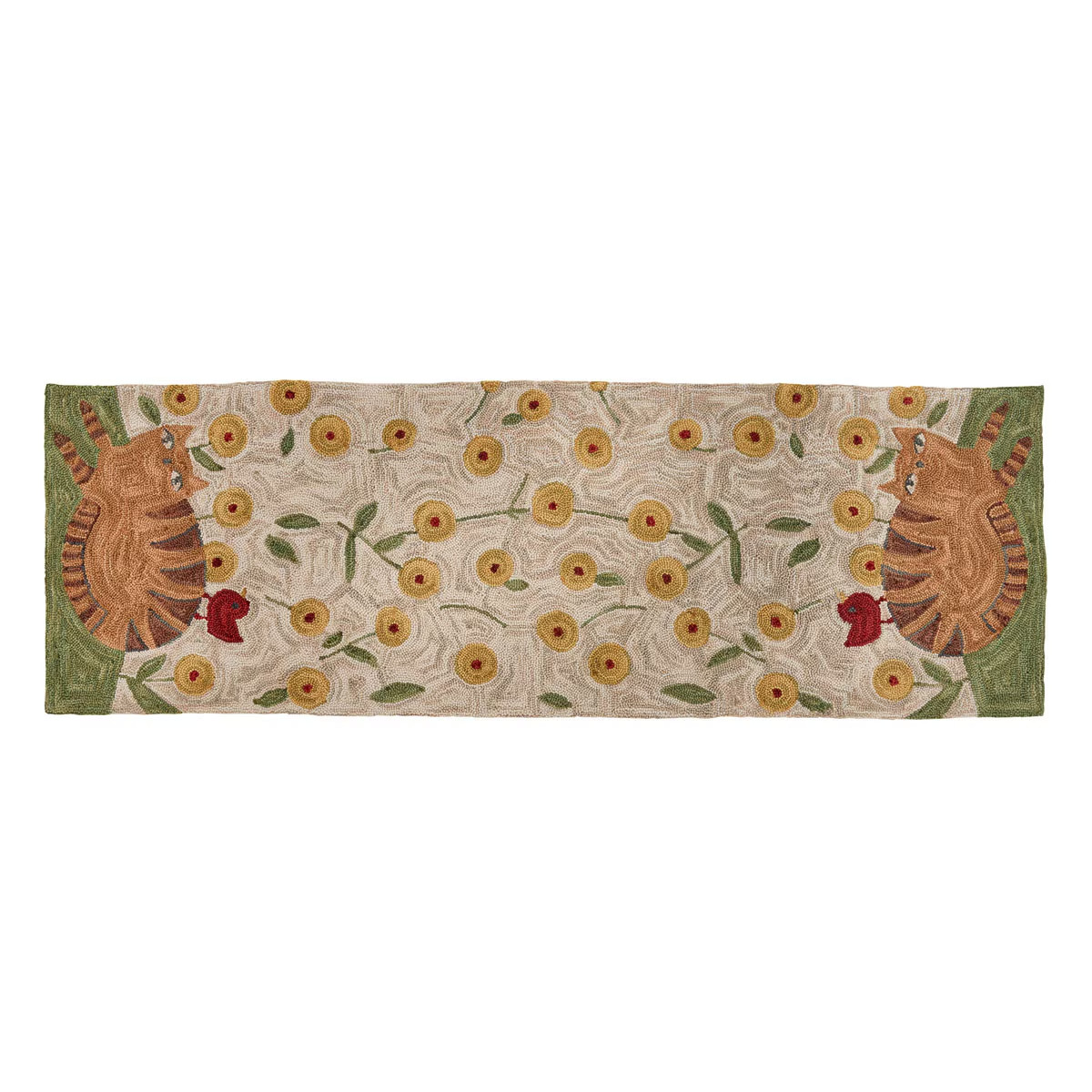 Cat Hooked Runner Rug Primitive Farmhouse Country 2 x 6 ft gallery