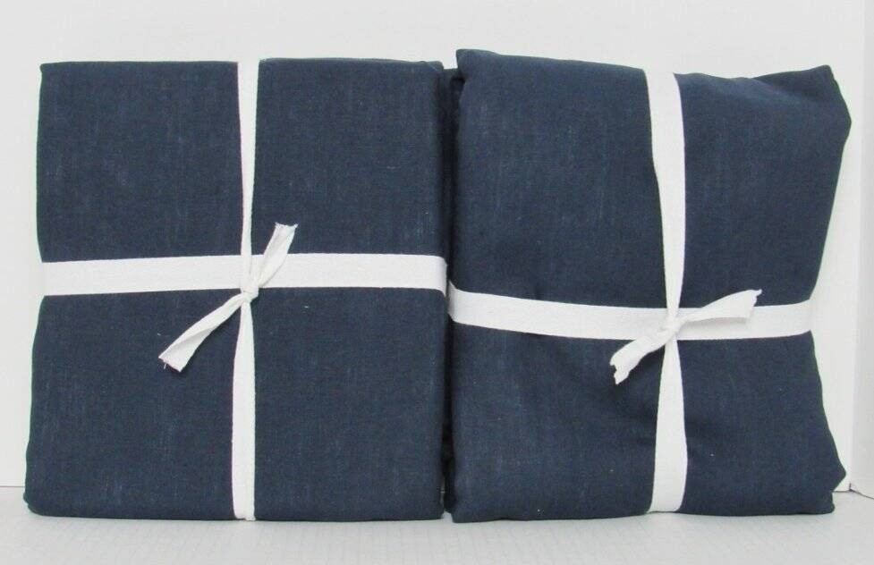 Pottery Barn Belgian Flax Linen Curtains Set/2 50" X 96" Midnight NWT gallery