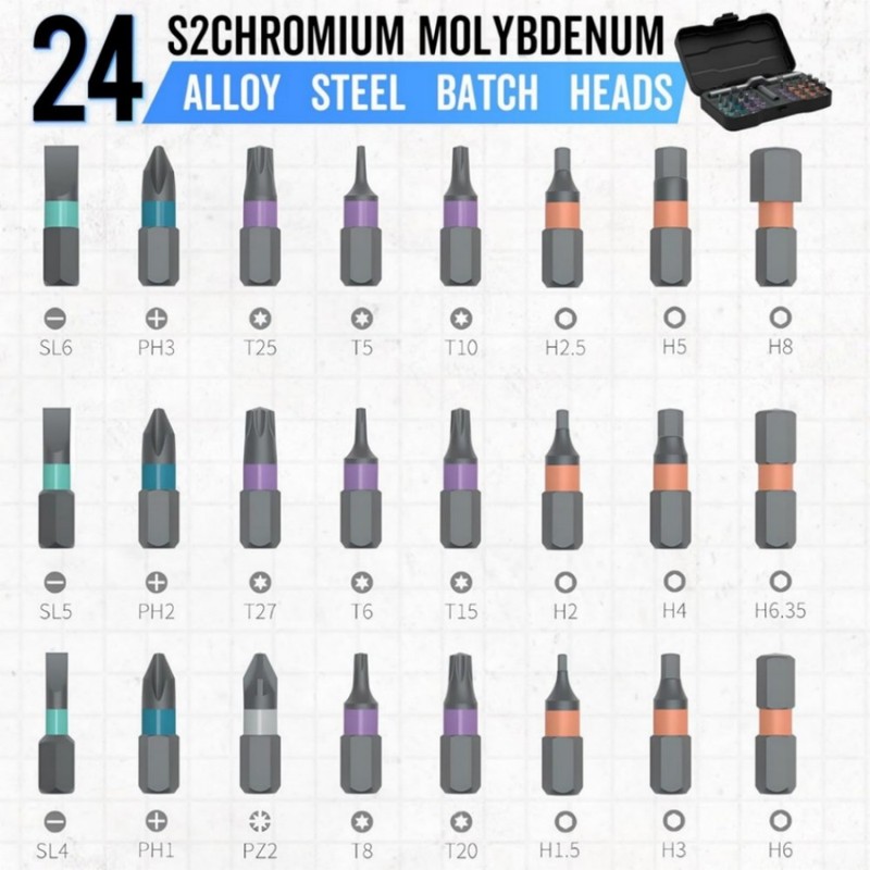 25Pcs 24 in 1 Multifunction Screwdriver Head Set Household Repair Ratchet Wrench gallery