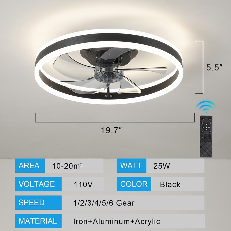 20" Ceiling Fan Light Kit Flush Mount LED Lamp with Remote APP Control Dimmable gallery