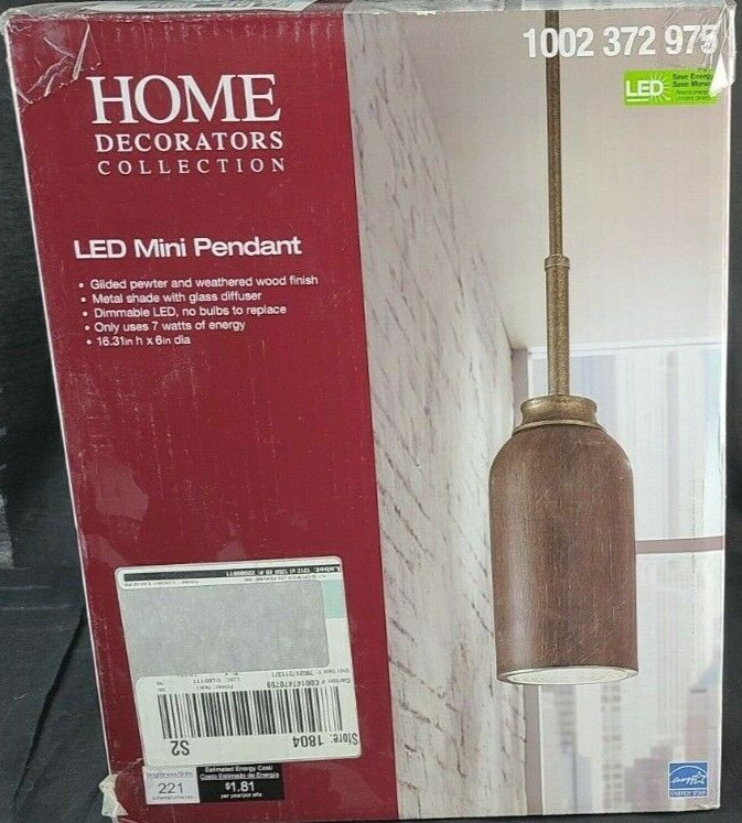 Home Decorators LED Mini Pendant, Gilded Pewter/Weathered Wood gallery