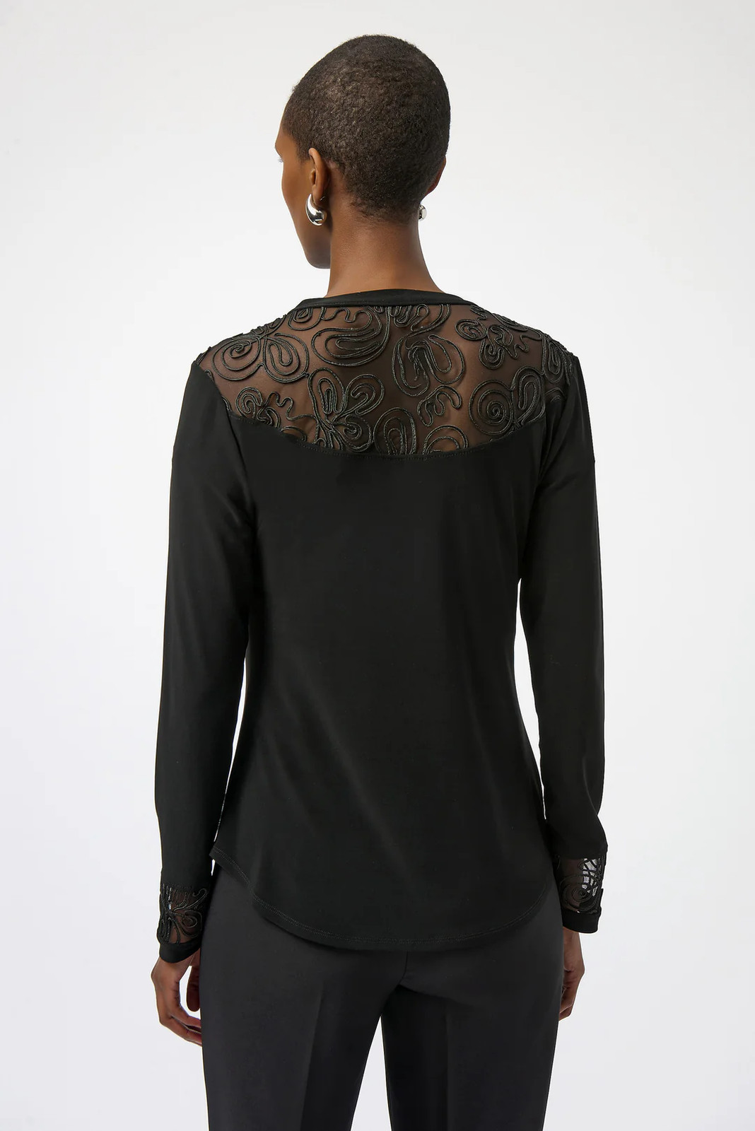 Joseph Ribkoff Black Mesh Crew Neck Long Sleeves Fitted Top 254213 gallery