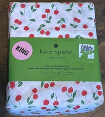 Kate Spade Cherry Toss King Sheet Set Pink Red Green Multi Cotton Cherries
