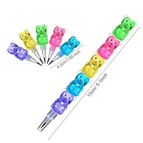 Pcs Stackable Pencils Plastic Bear Pencils 5 in 1 Stacking Colored for 72 gallery