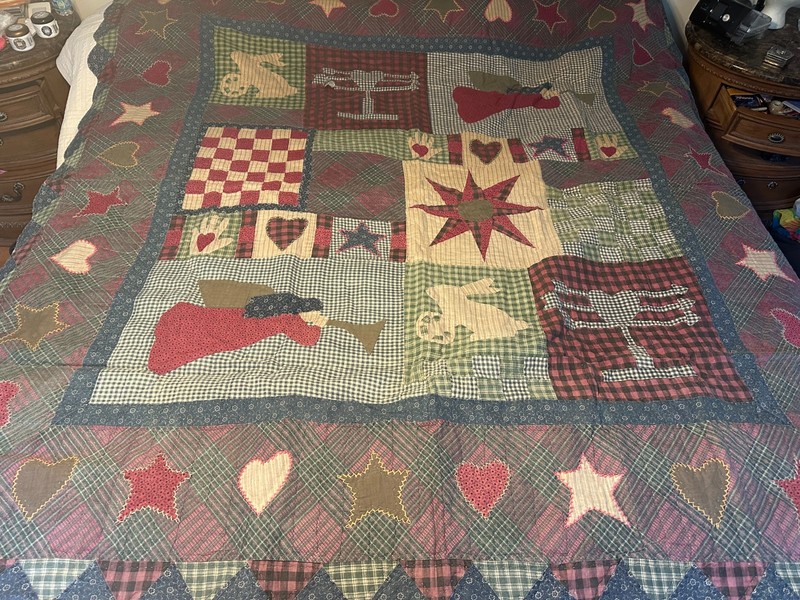 QUILT 78" X 82" PATCHWORK HOMEMADE BLANKET ANGEL STAR VINTAGE gallery