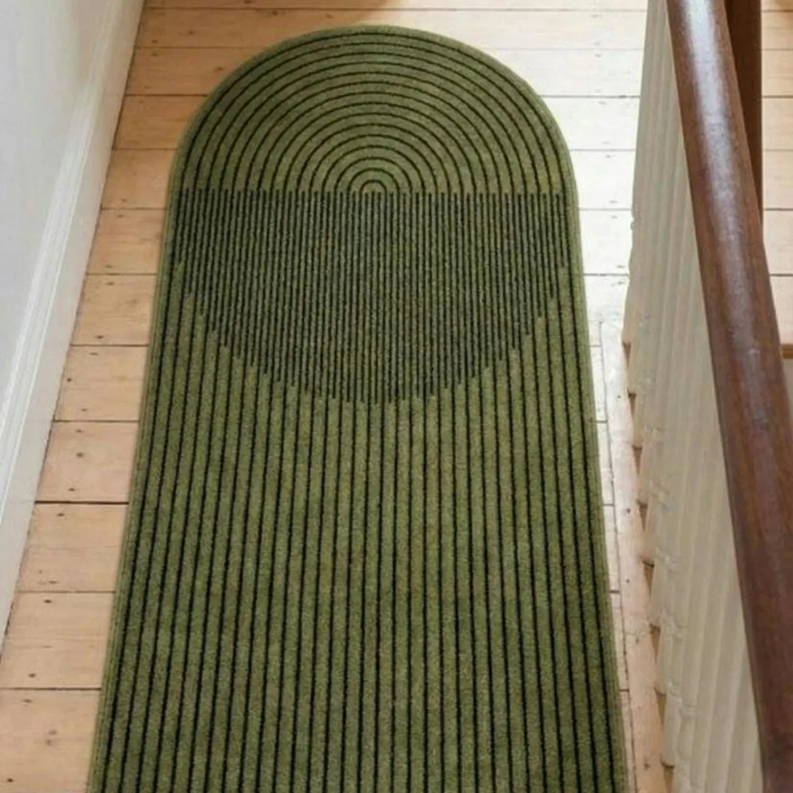 Green Arch Runner Rug | Hand Tufted Wool Hallway Modern Handmade Area Rug. gallery