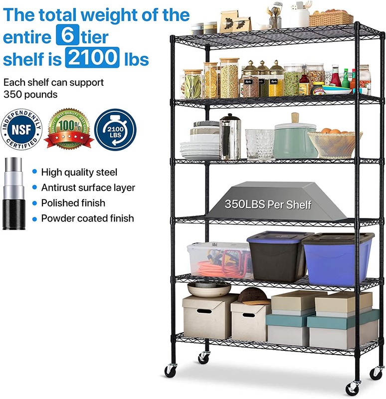 6 Tier Adjustable Wire Shelving Unit, NSF Metal Shelf Storage Rack With Wheels gallery