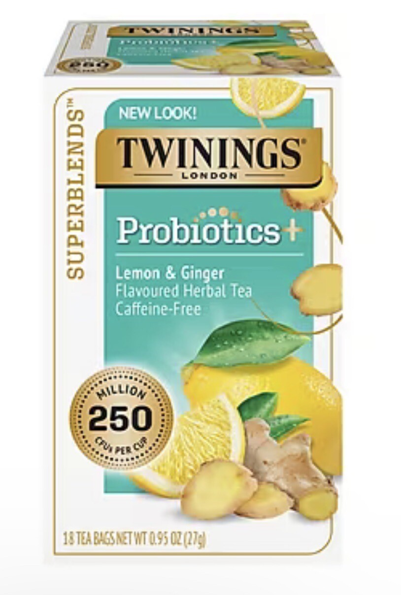 Twinings Probiotics+, Lemon & Ginger Herbal Tea Bags, Caffeine Free, 18 Count gallery
