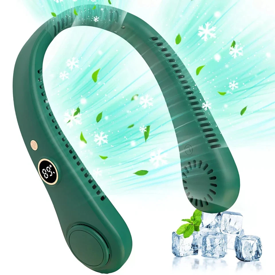 Portable USB Rechargeable Neckband Lazy Neck Hanging Dual Cooling Mini Fan USA gallery