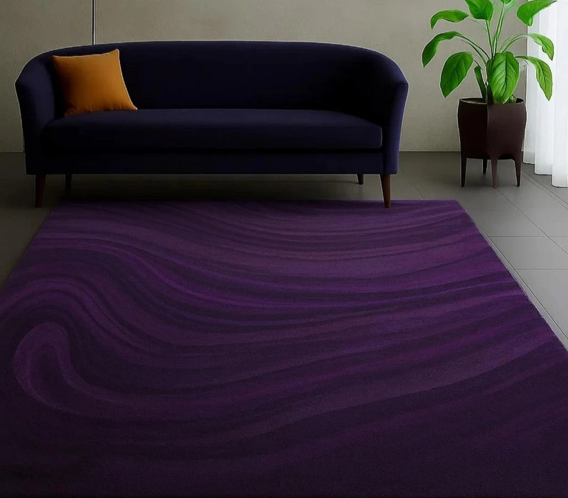 6x9 Modern Solid Purple Area Rug | Deep Aubergine Organic Swirl Living Room Rug gallery
