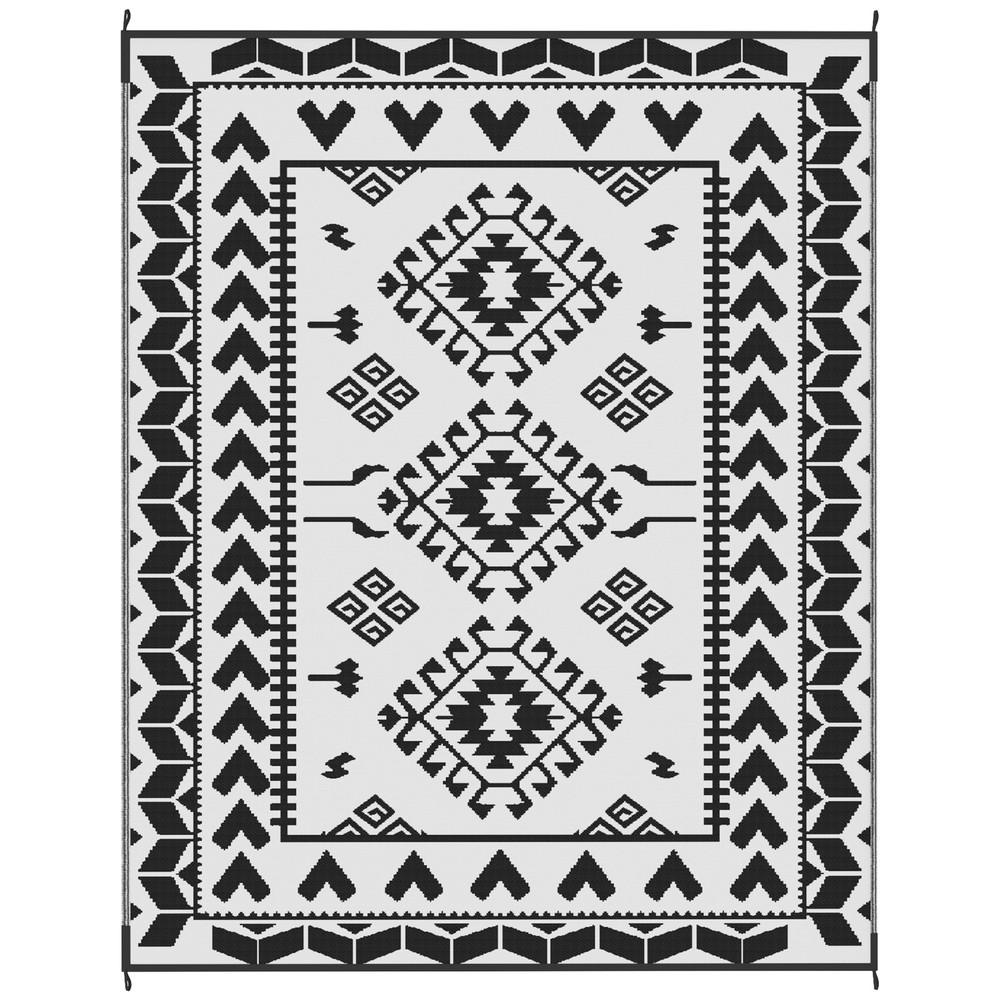Black White Rhombus Patchwork Outsunny Outdoor Rug, 8' x 10' Floor Mat