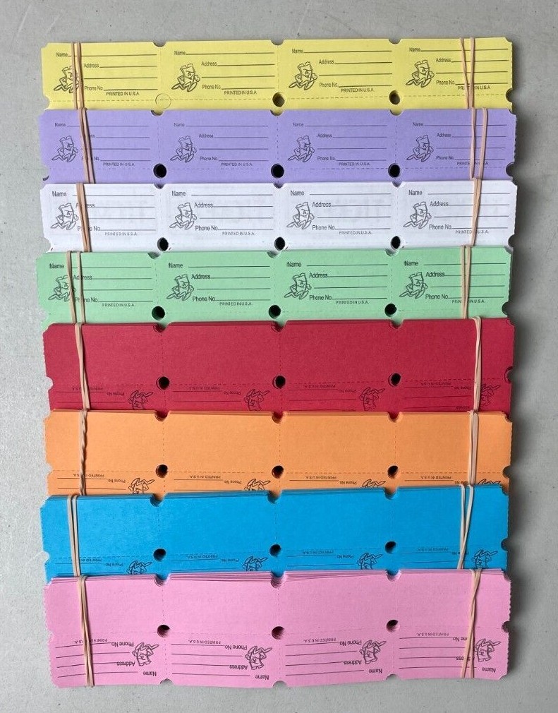 Raffle Tickets 100 Double Stub 50/50 Split the Pot Fund Raiser Folded as Picture gallery