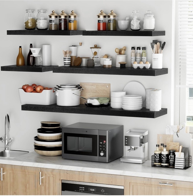 Boswillon Floating Shelves Hanging Wall Storage Rustic 16x5 in Set of 2 (Black) gallery