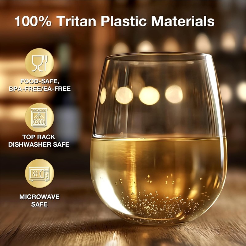 6 Pack Unbreakable Tritan Plastic Wine Glasses, 16 oz Reusable Stemless Wine ... gallery