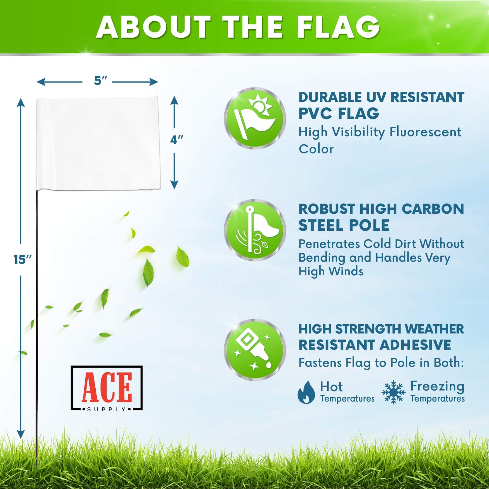 White Flags for Marking Yard - 4x5x15 Inch Invisible Fence Flags for Dogs - 50 gallery