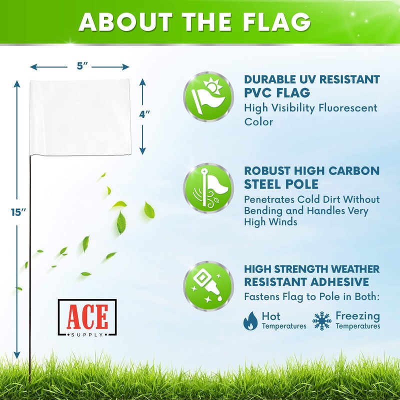 White Flags for Marking Yard - 4x5x15 Inch Invisible Fence Flags for Dogs - 50 gallery