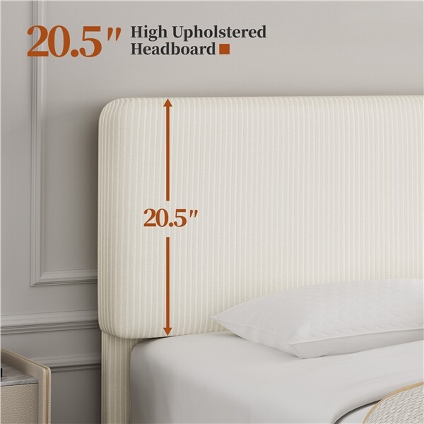 Upholstered Full/Queen Bed Frame w/ Height Adjustable Headboard, Chenille Fabric gallery