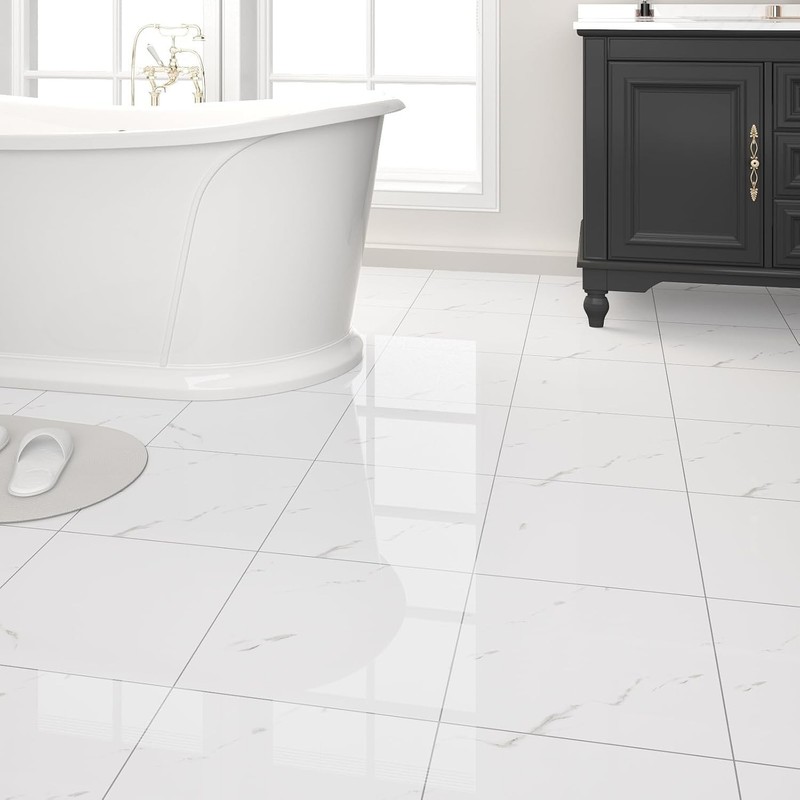 Versatile Peel and Stick Flooring - Polish White Marble, Easy Clean Removal gallery