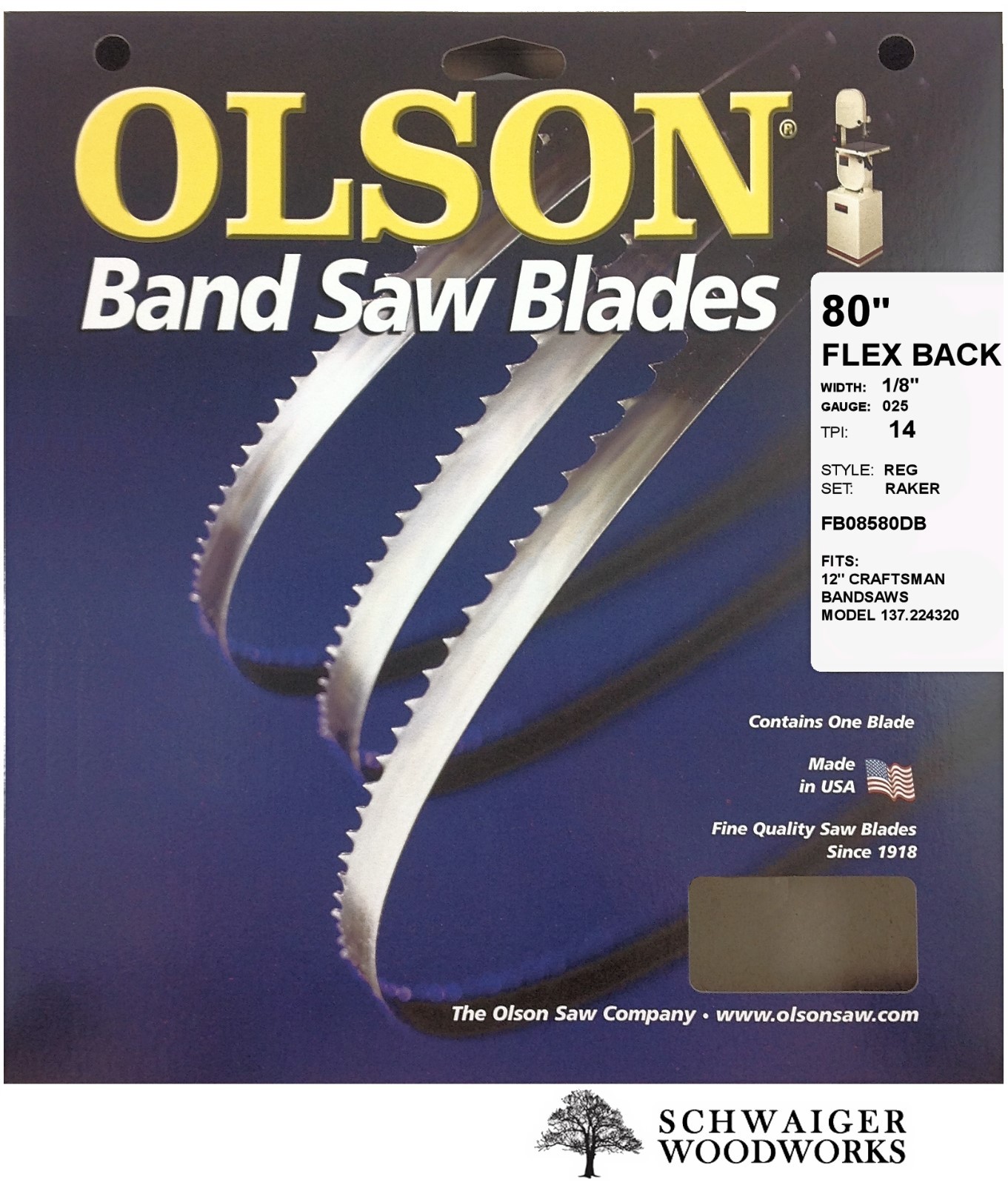 Olson Flex Back Band Saw Blade 80" inch x 1/8", 14TPI, 12" Craftsman 137.224320 gallery
