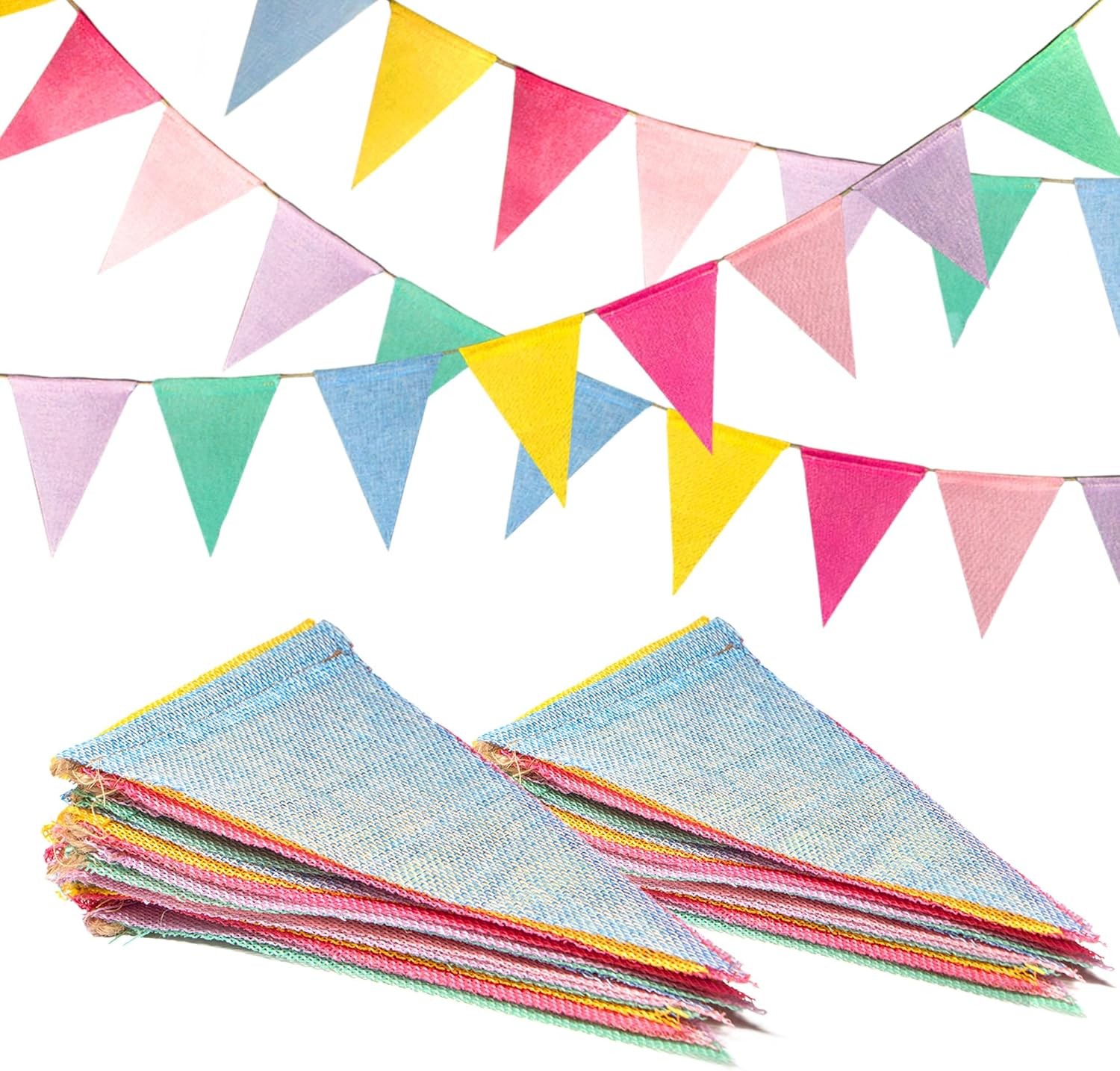 26 Ft Pastel Color Pennant Banner Flags Multicolor Burlap Triangle Bunting Flags gallery