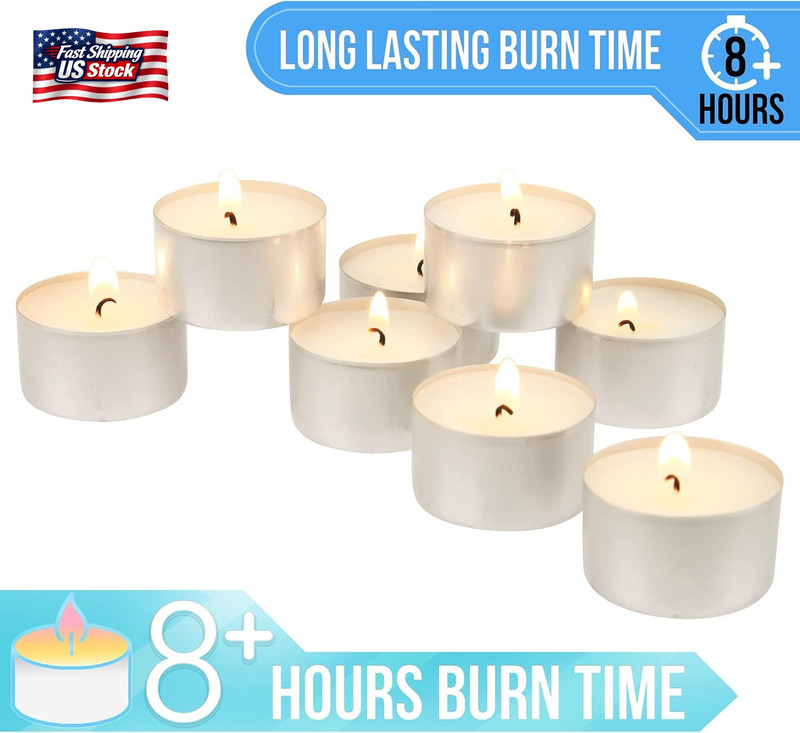 Stonebriar 100 Pack Unscented 8 Hour Extended Burn Time Tea Light Candles, White gallery