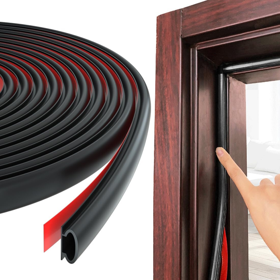 19.7FT D-Shape Door Seal Strip Self-Adhesive Soundproof Weather Stripping Black gallery