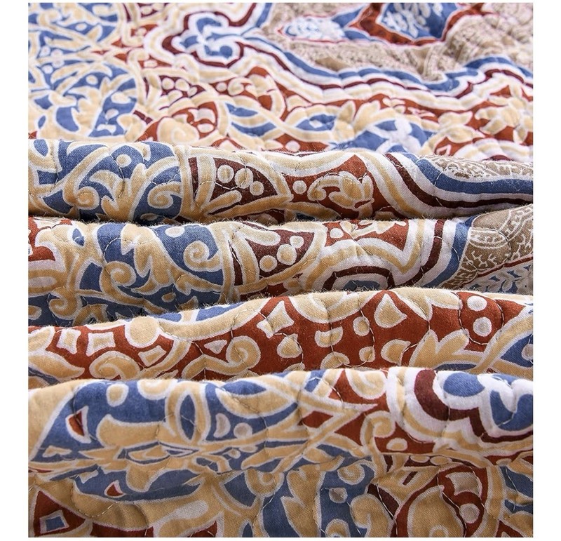 Reversible Quilted Blanket 50x60”Microfiber w/boho striped pattern brick-red gallery