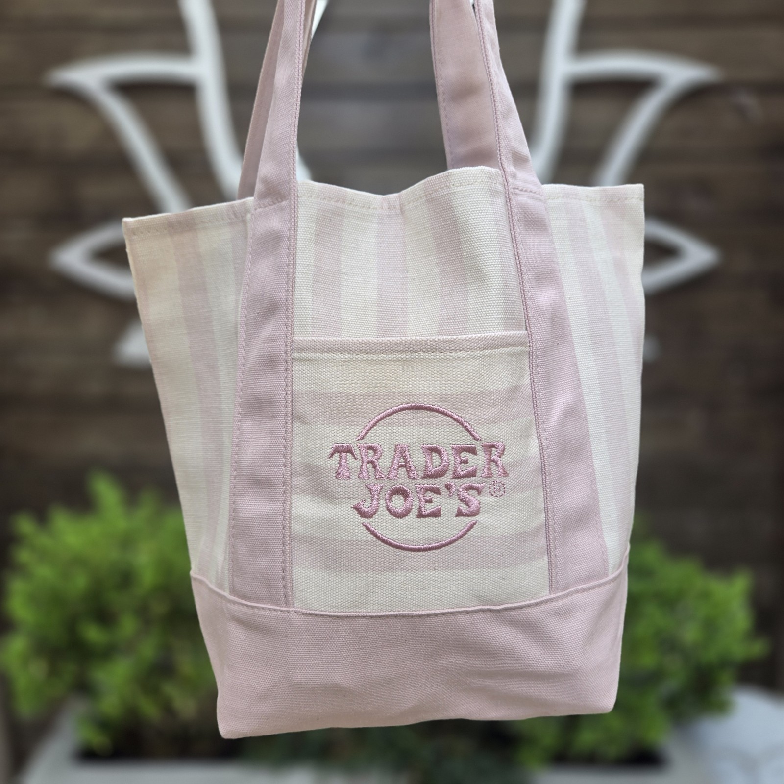 Trader Joe's Limited Mini Canvas Pastel Striped Tote Bag 2026 Pink gallery
