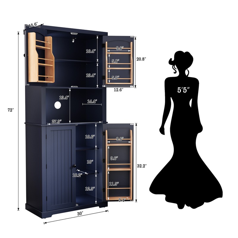 72" Tall Kitchen Storage Cabinet Pantry Cupboard w/ 4 Doors & Adjustable Shelves gallery