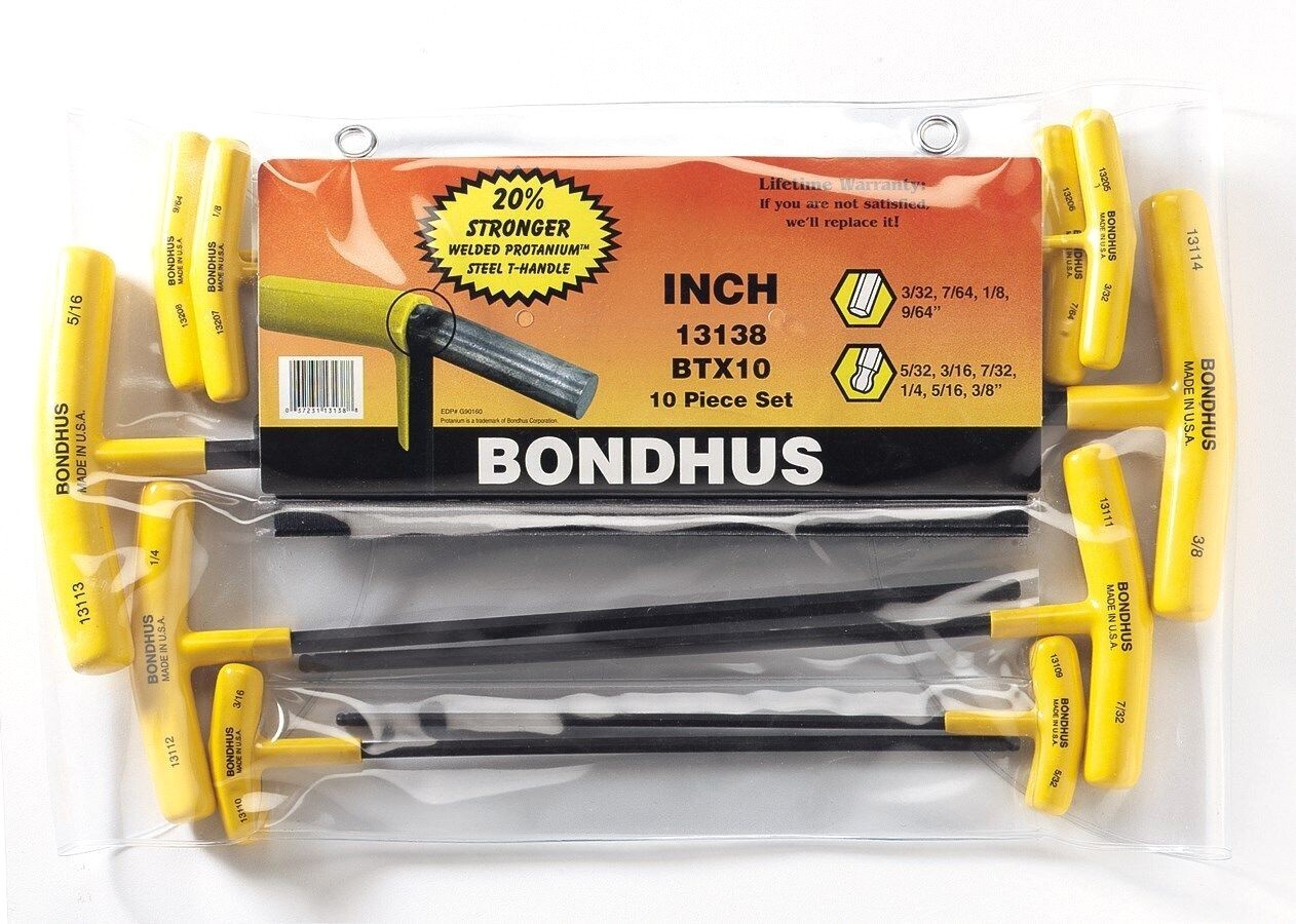 Bondhus T Handle Ball End Hex Wrench Set SAE Standard Inch MADE IN USA 13138 gallery