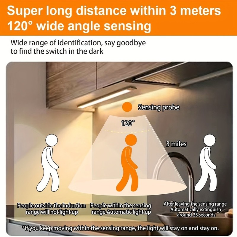 LED Motion Sensor Under Cabinet Closet Light Kitchen Lamp Strip USB Rechargeable gallery