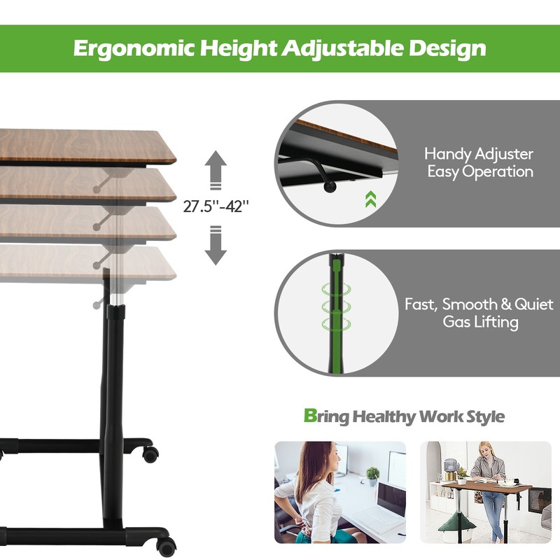 Height Adjustable Computer Desk Sit to Stand Rolling Table Brown gallery