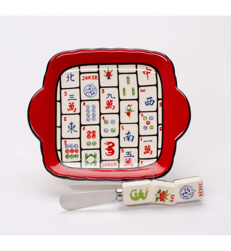 Ceramic Mahjong 2pc Spreader And Dish Set, Home Decor, Kitchen Decor, Game Room gallery