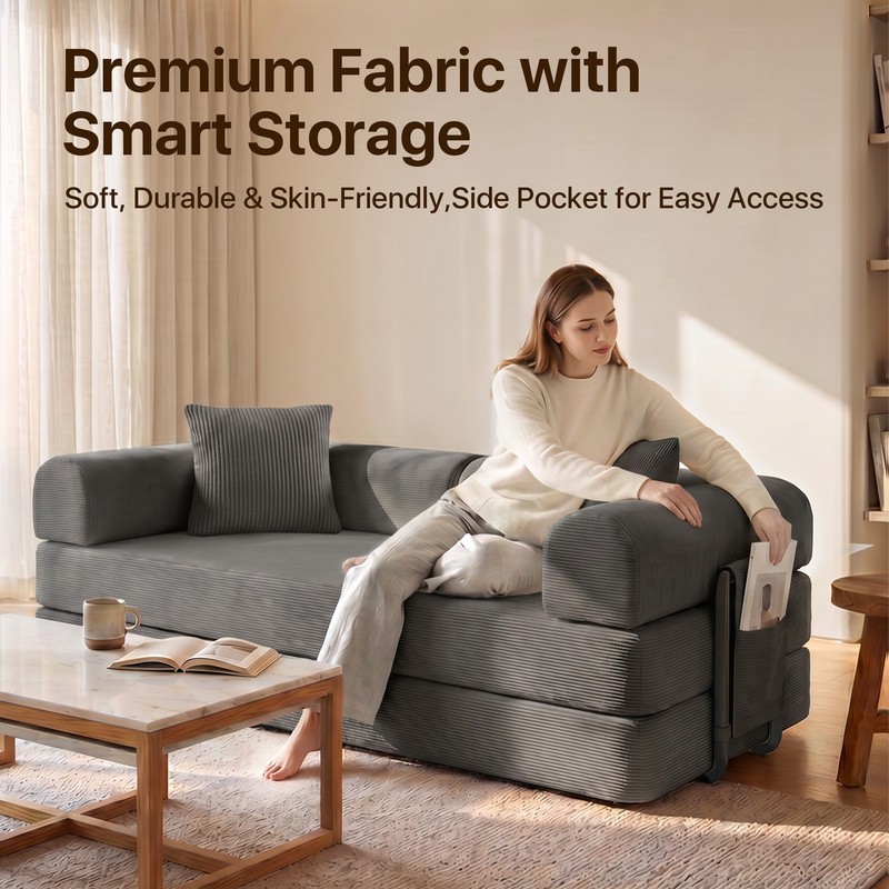 Washable Sofa Bed Couch Sleeper Convertible Fold-Out Bed Couch With Side Pockets gallery