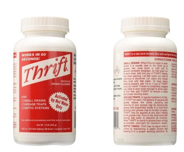 Thrift Odorless Powder Drain Cleaner 1 lb for Small Drains Grease Traps Septic gallery