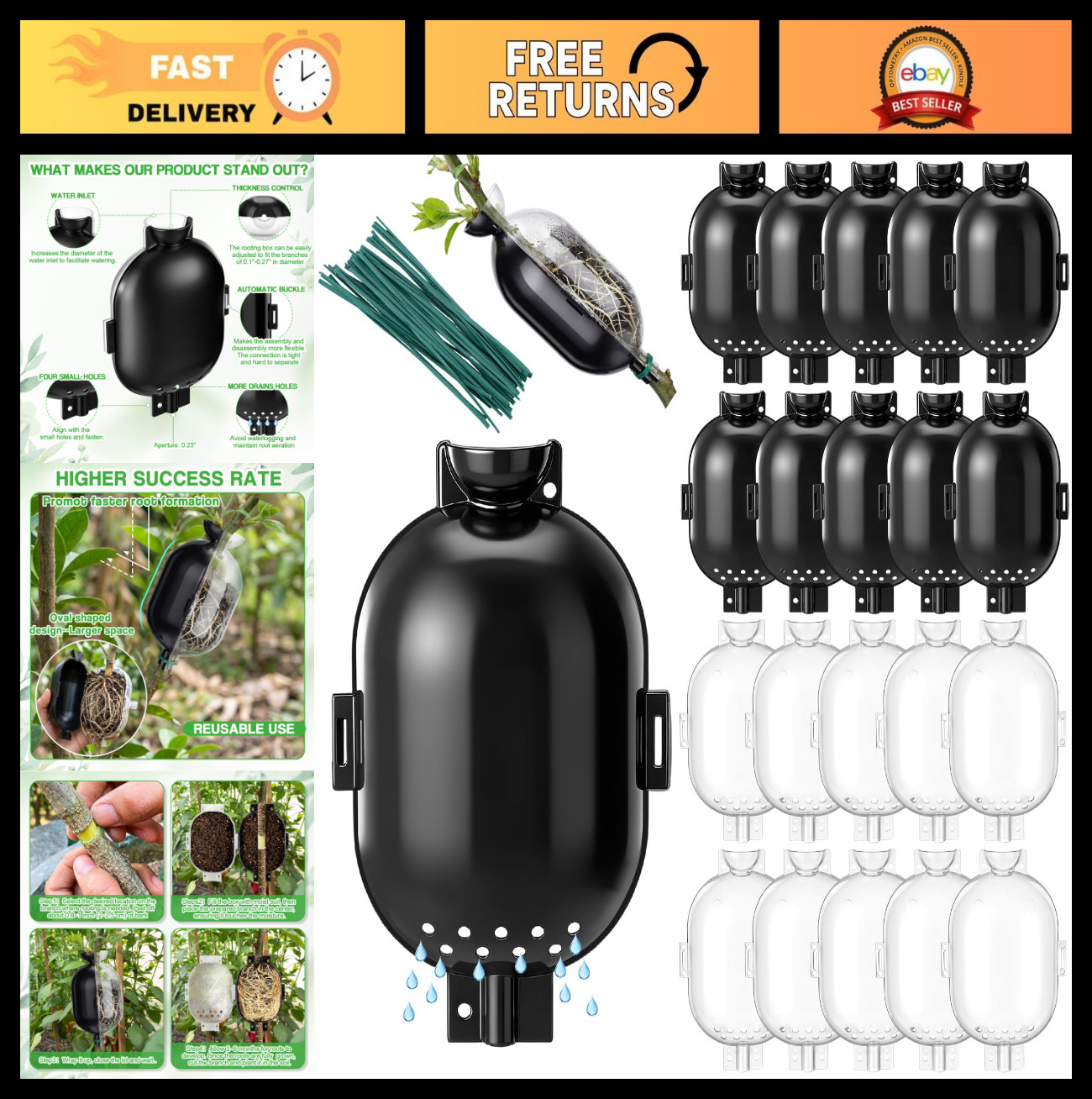 20 Pack Air Layering Propagation Kit - Transparent Root Growing Box with Drain H gallery