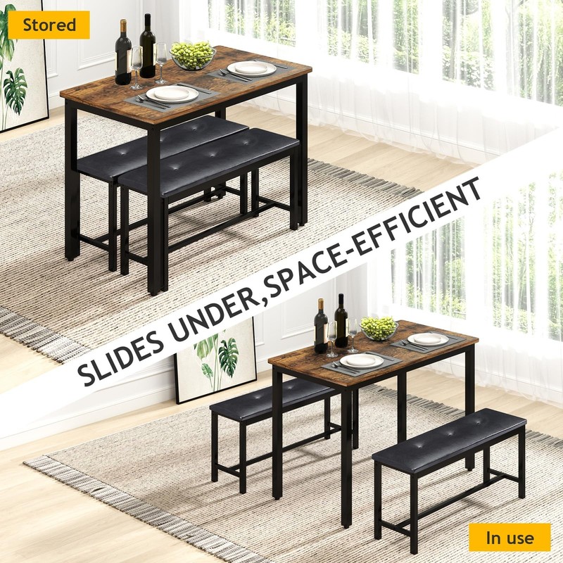Dining Room Table Bench Set for 4, Modern Space Saving Kitchen Table with wit... gallery