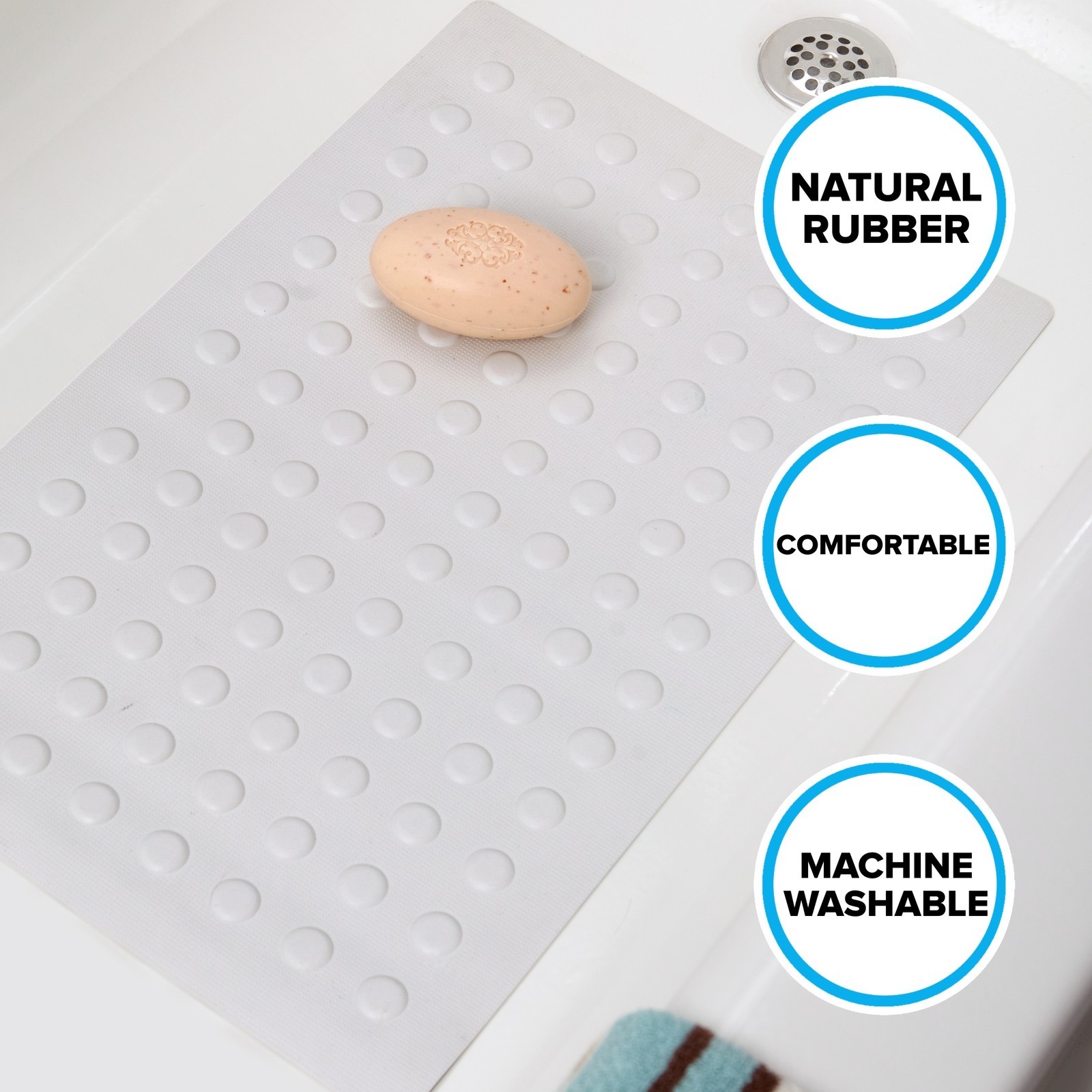 Medium Rubber Bath Safety Mat by SlipX Solutions: White In-Tub Suction Cup Mat gallery