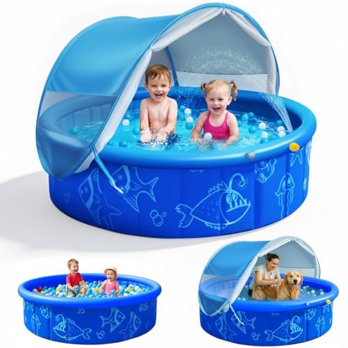 Foldable Kiddie Pool with Canopy and 20 Ocean Balls: 47in for Baby Toddler gallery