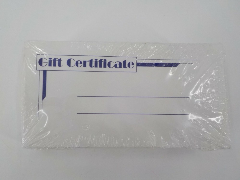 100 COUNT GIFT CERTIFICATE ENVELOPES WHITE W/ BLUE LETTERS & LINES 7.5X4 INCHES