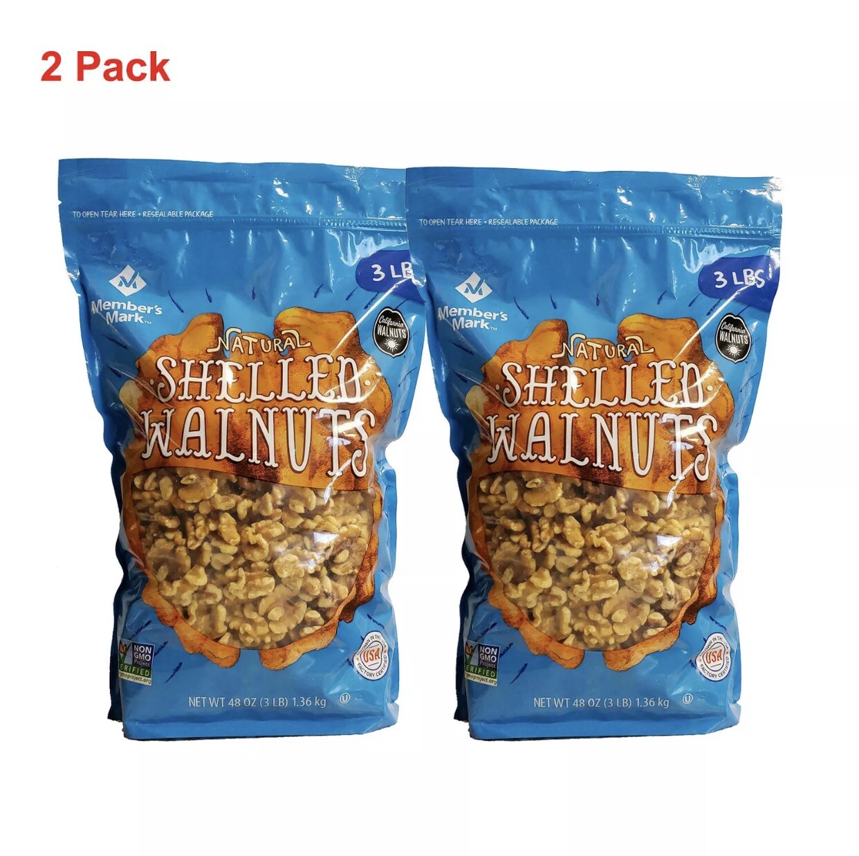 **2 Pack **Member's Mark Natural Shelled Walnuts (3 lbs. Each Bag)~Non GMO gallery