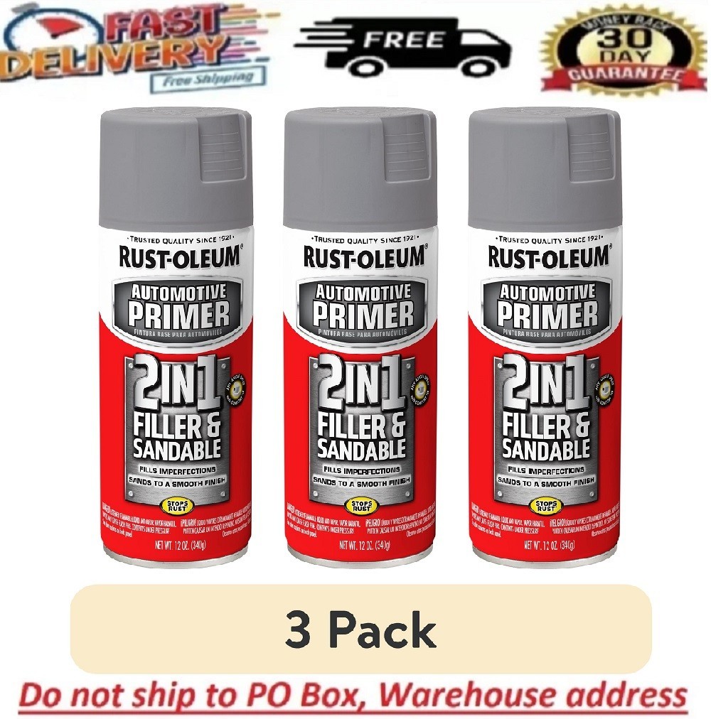 3 Pack Rust-Oleum Automotive 2 in 1 Filler Sandable Primer Spray Paint 12oz Gray gallery